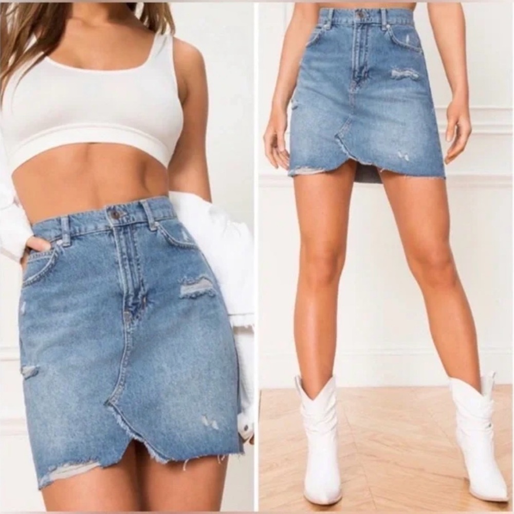 ❤️‍🔥Free People Sz 26 Small We The Free Hallie Boho Chic Denim Mini Skirt Grunge